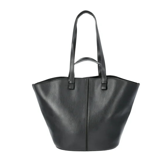 Women's Faux Leather Tulip Tote Handbag, Black